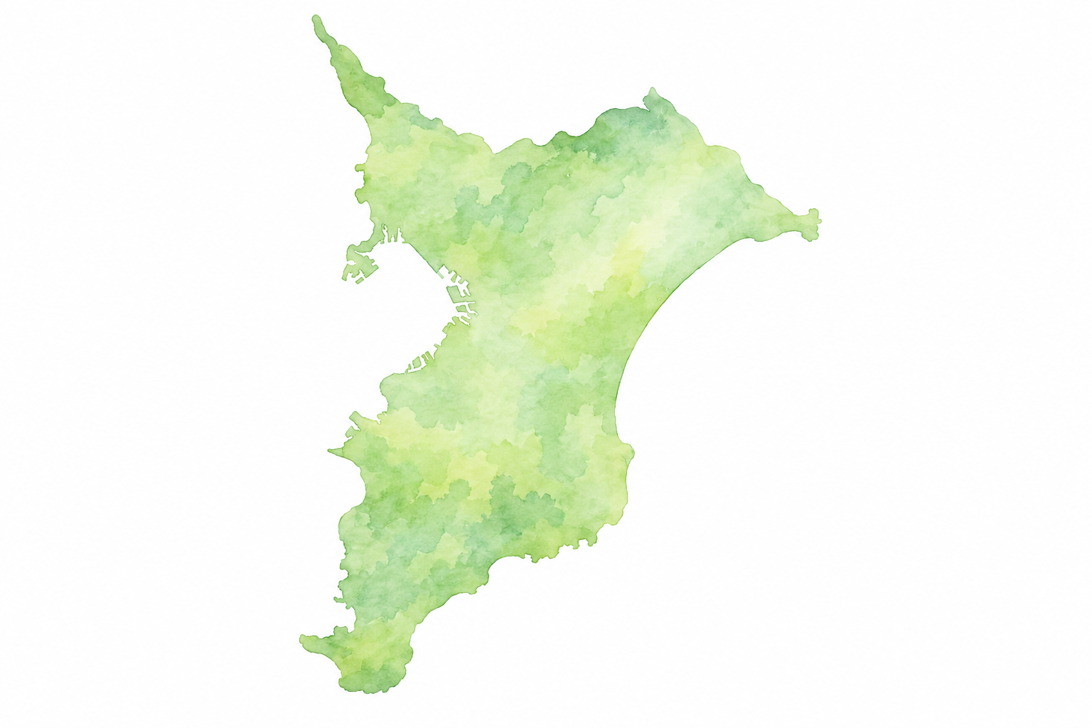 千葉県の対応エリアを示した水彩地図